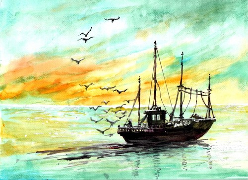 Barca pesca gabbiani - pesca, e
