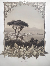 1866 LITOGRAFIA VEDUTA DI NAPOLI DA POSILLIPO AUTORE ANTON HERMANN STILKE