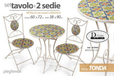 TAVOLO TONDO + 2 SEDIE METALLO PIEGHEVOLE GIARDINO TERRAZZO VERANDA MOSAIC 72*60