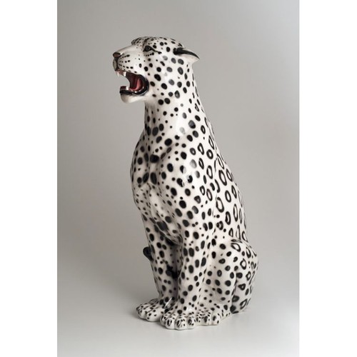 Statua leopardo bianco nero - bianco, e