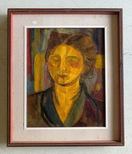 DIPINTO OLIO TELA Corrado Selvini RITRATTO DONNA FIGURA FEMMINILE ASTRATTO '900