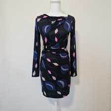 Mini abito Diane Von Furstenberg taglia XS US 4 100% seta nero Jarely drappeg...