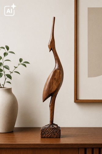 Scultura airone teak vintage