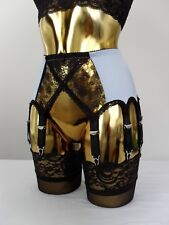 MED-XL 14 Cinturino B Blu Lycra Nero Crossover Pizzo Firmato Retrò Reggicalze