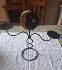 PORTA CANDELE  IN STILE ETNICO 2 BRACCI SOLE/LUNA