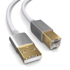 Cavo stampante USB 2m Nylon, bianco, spina USB A a USB B, cavo di ricarica, cavo