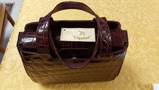 Borsa bauletto vintage pelle vero coccodrillo "Ligator" colore borgogna-Nuova