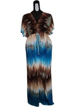 Abito lungo stile Anni Settanta con sfumature di colore marroni e turchesi