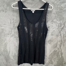 Womens M Black Sequin Striped