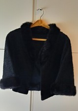 pelliccia Vintage a bolero  nero con bordi di pelliccia