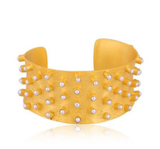 Gemstone wide cuff yellow gold - cuff,