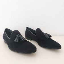 MOCASSINI UOMO 43 PELLE BLU NAVY SCAMOSCIATI LOAFERS NAPPINA SUOLA GOMMA ZARA
