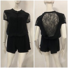 MAJE Tuta tutina jumpsuit playsuit nera ricamata pizzo Tg EUR 40 Seta Silk