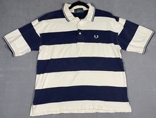 FRED PERRY Polo vintage anni 70-80 bianca blu a righe vintage taglia media Hong Kong