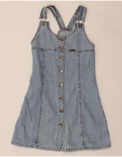Abito denim senza maniche bambina VINTAGE 11-12 anni grande blu cotone BC03