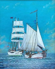 Dipinto olio navi a vela - navi,