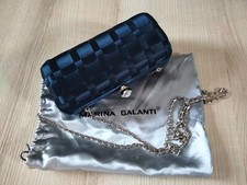 Borsetta tessuto blue, elegante, a tracolla con manico catenella, anche pochette