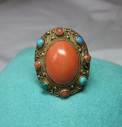Corallo turchese anello cinese - anello,