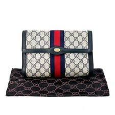 Borsa pochette Gucci vintage linea sherry PVC pelle GG tela blu navy autentica