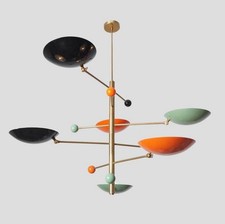 Lampadario stile Stilnovo 6 paralumi multicolore Sputnik lampadario metà secolo
