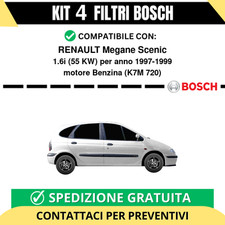 KIT BOSCH 4 Filtri tagliando per RENAULT Megane Scenic 1.6i 55 kw Benzina 199...