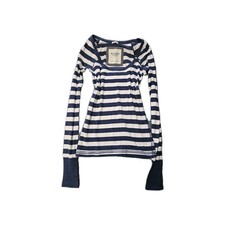Abercrombie & Fitch Women’s Striped Long-Sleeve Stretch Top, Navy/White Y2K 