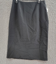 Kasper Crepe Pencil Midi Skirt Women's 8 Black Solid Back Zipped Closure