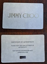 Jimmy Choo Certificate of Authenticity Card - Certificato di Autenticità