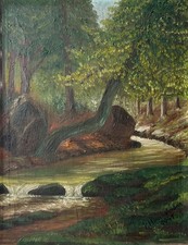 Piccolo Quadro A Wald Con Bachlauf Sconosciuto Deutscher Pittore 45 X 34,5 CM