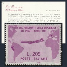 Repubblica Italiana 1961 Gronchi Rosa L 205 lilla n. 921 Certificato Diena MNH