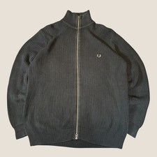 Cardigan maglione Fred Perry uomo grande full zip maglia nero cotone maglione a costine