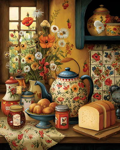 Teiera floreale pane - teiera, e