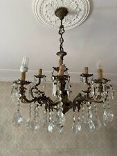 Lampadario In Ottone E Gocce Di Cristallo Vintage Anni 60/70