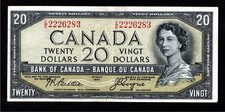 Banconota 20 dollari Bank of Canada Early Queen Elizabeth II 1954 Devils Face RARA