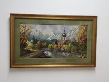 QUADRO RICAMATO A MANO A MEZZO PUNTO 100x60vintage Q90