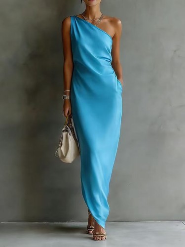 Women one shoulder satin maxi - women,
