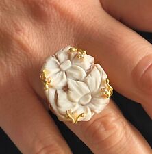 ANELLO CAMMEO CONCHIGLIA INTAGLIATA STILE ANTICO Vintage 7 Regolabile Fiore ITALIA 