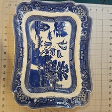 DUDSON WILCOX & TILL HANLEY ENGLAND GRANDE PIATTO SALICE BLU 15 5/8 POLLICI