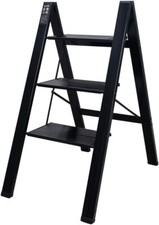 Folding Ladder 3 Steps, Aluminum Ladder. Modern Black