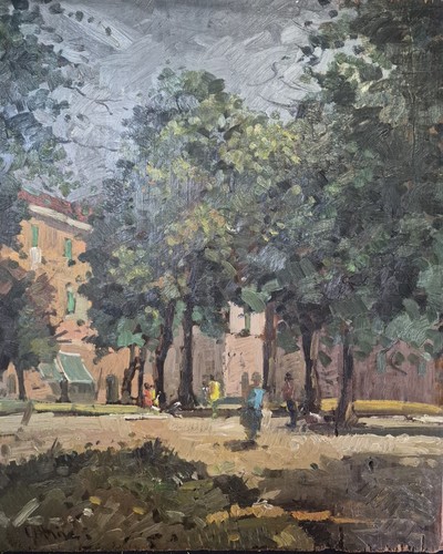 Dipinto olio tavola piazza - dipinto,