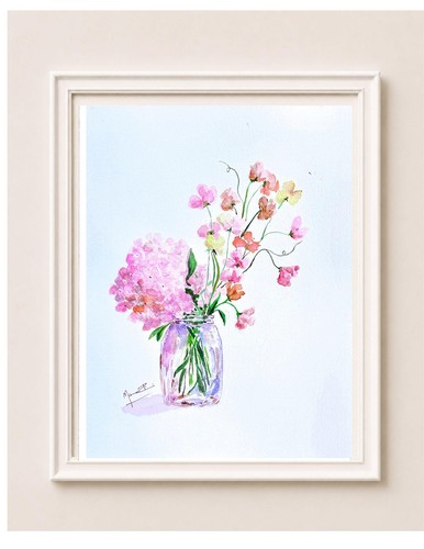 Ortensie stampa acquerello