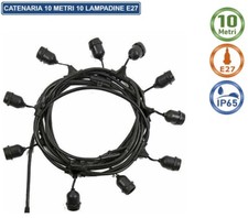 Catena di 10 Lampadine E27 10 MT Impermeabile IP54 LED Luci Esterno CORDONIERA