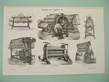 stampa antica old print MACCHINE PER L'APPRETTO TESSUTI FILATI STOFFA 1931