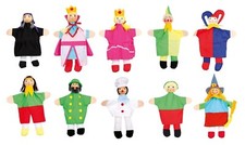 Set dieci marionette legno e stoffa per le mani burattini pupazzi cm 27 teatrino