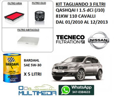 KIT TAGLIANDO 3 FILTRI E OLIO BARDAHL 5W30 NISSAN QASHQAI 1.5 DCI 81KW 110CV