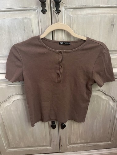 Shirt crop top zara marrone - t-shirt,