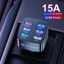 6 Porte Accessori USB Caricabatteria Telefono Auto QC3.0 LED Display Ricarica Rapida Adattatore