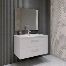 Mobile Bagno 60 80 100 120 cm sospeso lavabo ceramica 2 cassettoni bianco LINDA