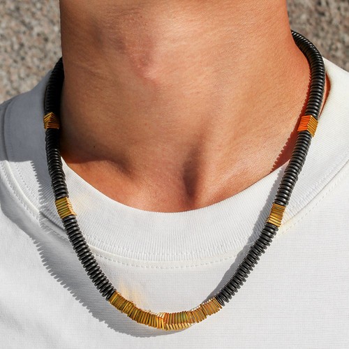 Collana uomo perle legno - collana,
