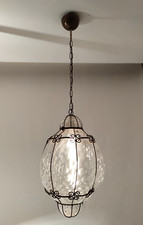 Lampadario lanterna vetro di Murano soffiato ingabbiato vintage d.30xh45cm -734